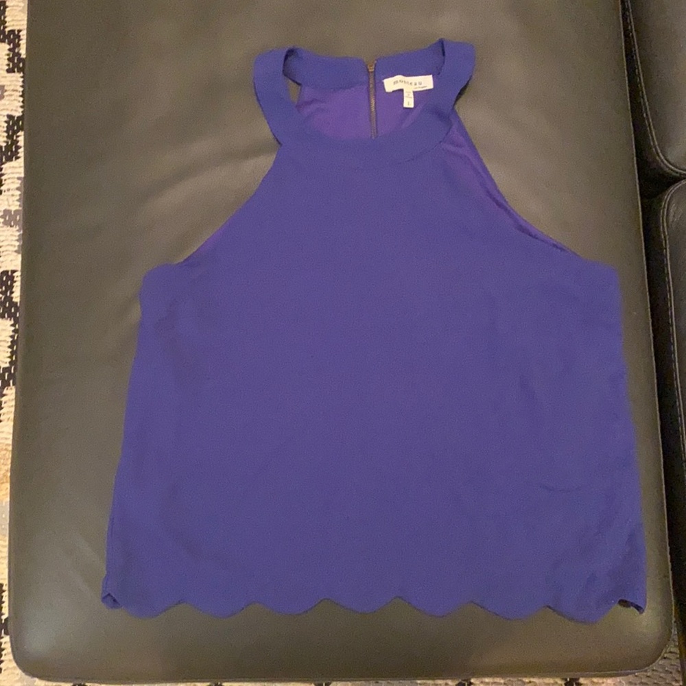 Blue Monteau Scalloped Sleeveless Blouse